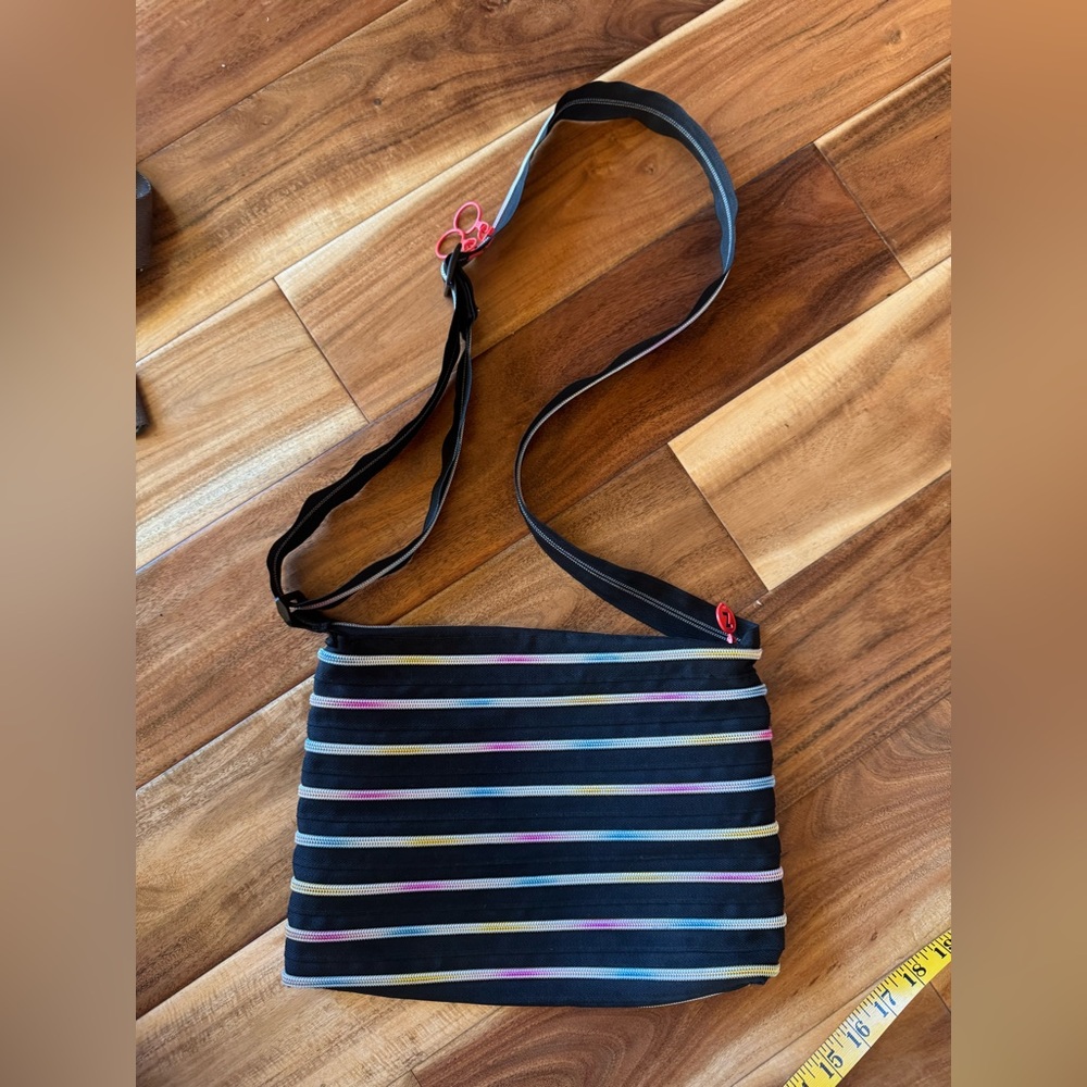 Zipit Striped Black Crossbody Bag